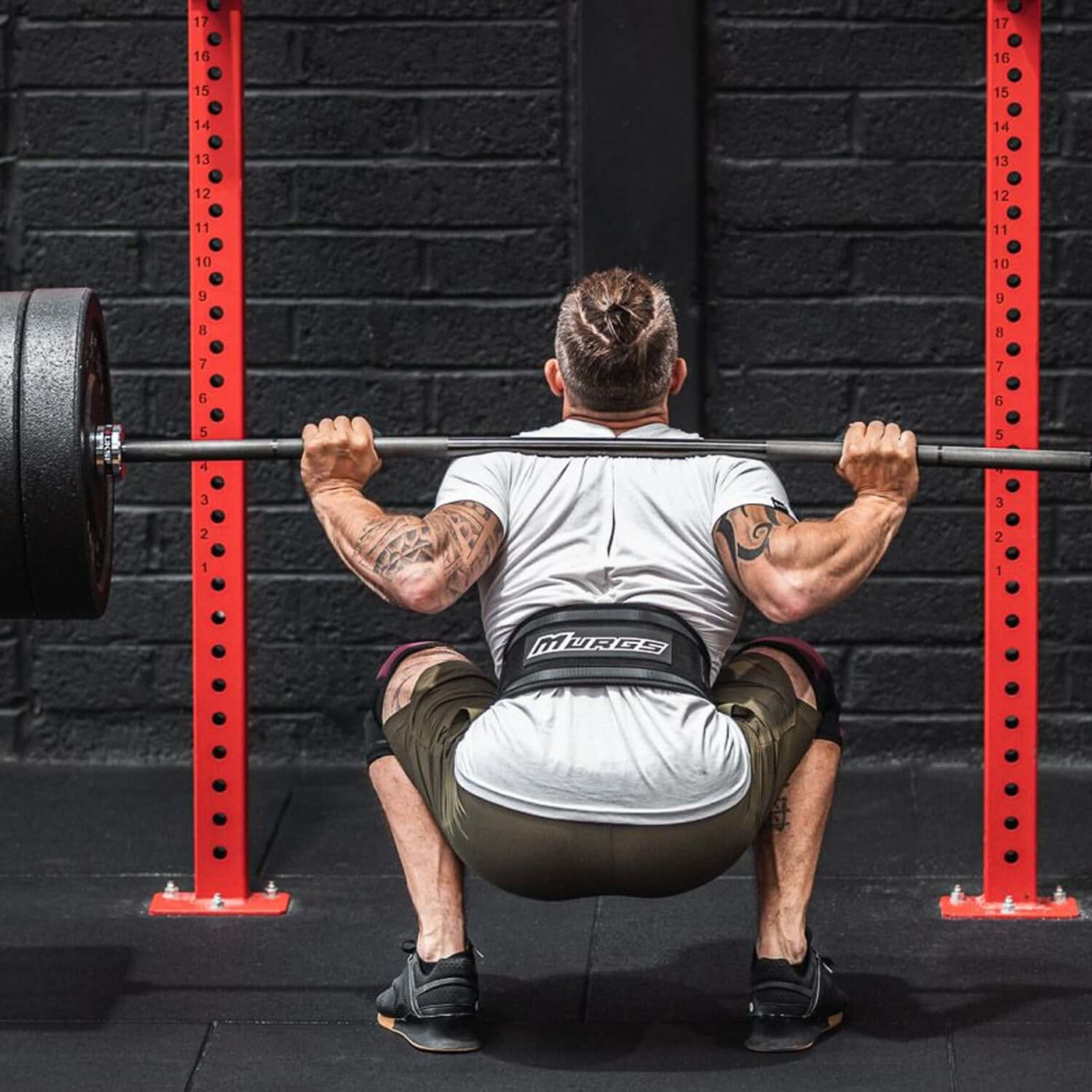 Back squat with Murgs knee sleeves and 5'' weightlifting belt